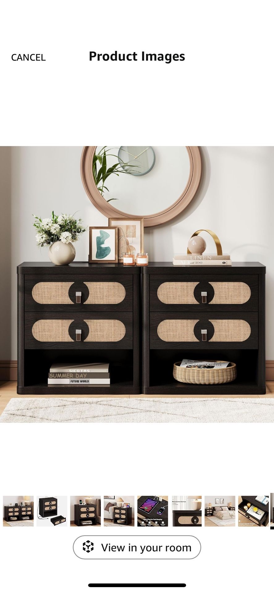 SICOTAS Wide Night Stand Set of 2 with Charging Station and USB-C Port, 24" Large Nightstands with 2
