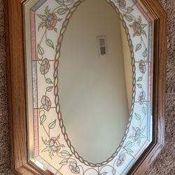 Vintage Mirror 1980s Stained Glass Etched 
