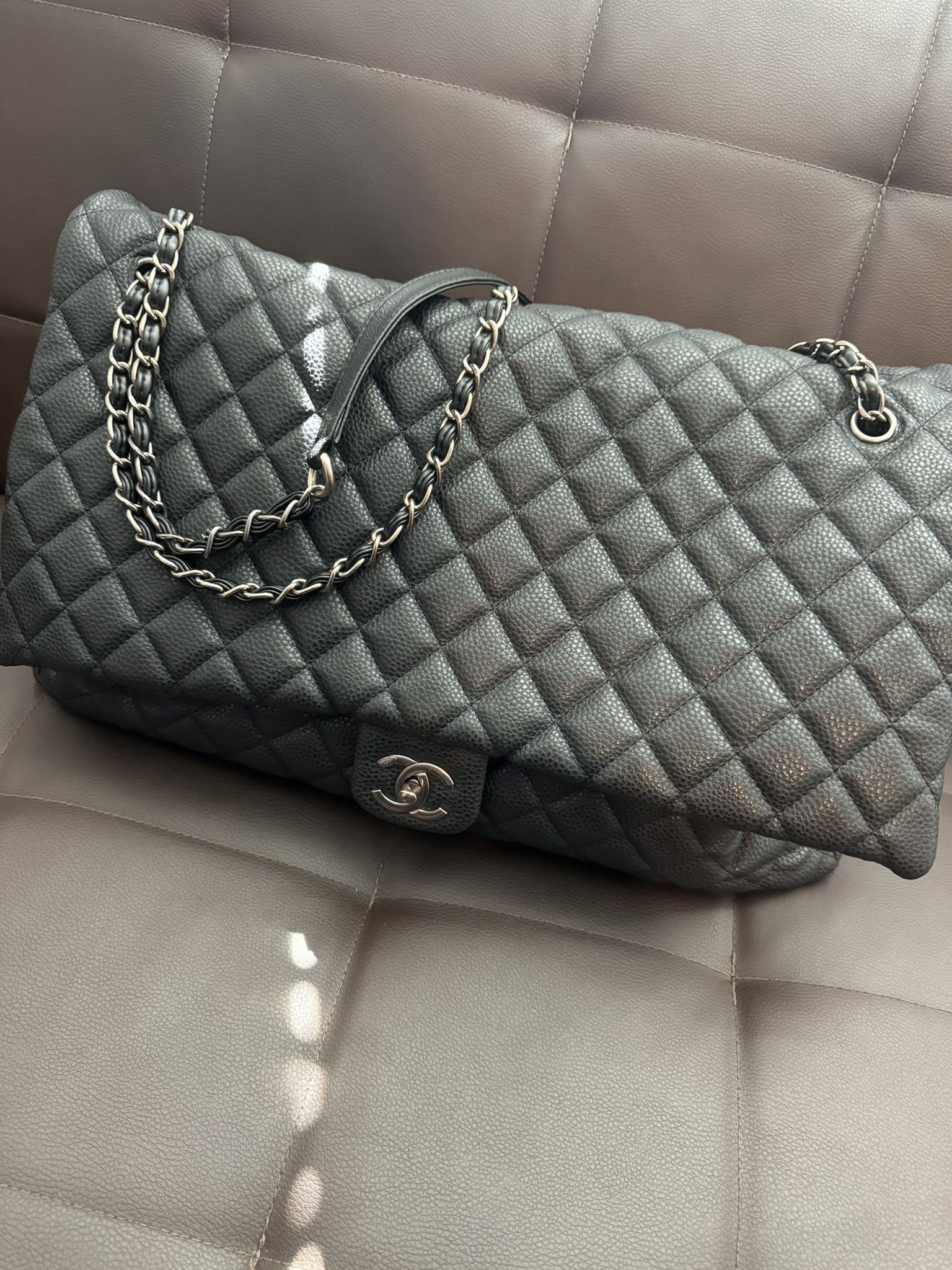 Chanel 2016 Black Grained Calfskin Airlines XXL Flap Bag