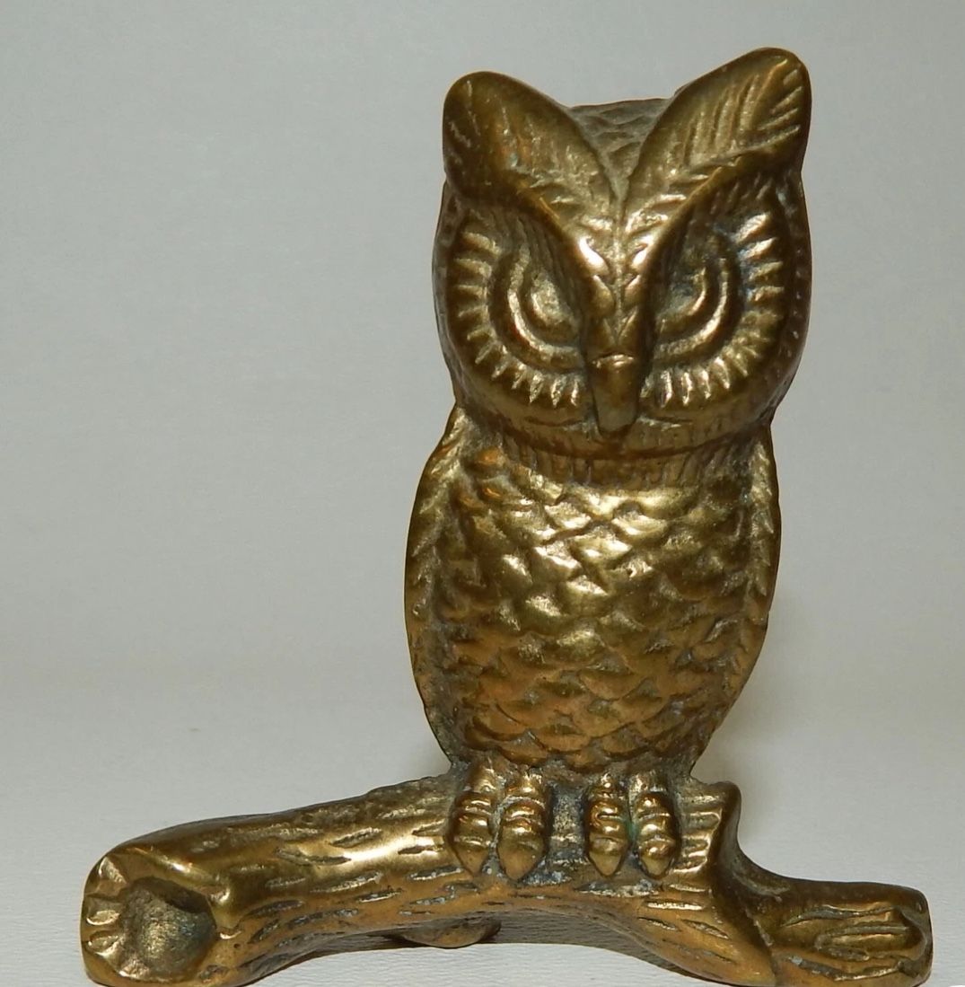 Vintage Brass Owl Paperweight Decor