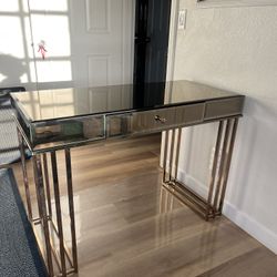 Beautiful Rose Gold Glass Desk with Drawer