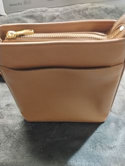 Tan Leather Crossbody Bag Gold Zipper