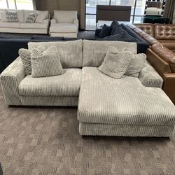 Super Soft Grey Corduroy Sectional Couch 