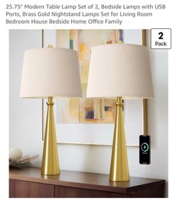 25.75” … modern table lamps .. set of 2 … with usb ports …. Nice …🔥🔥🔥