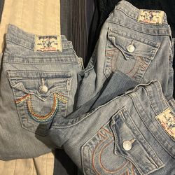 3 pairs of True Religion jeans