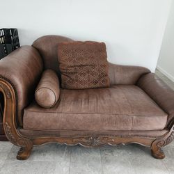 Claw Foot Brown Leather Chaise Love Seat