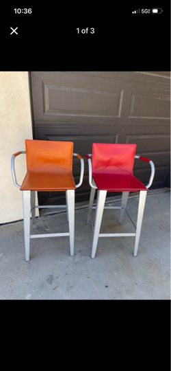 High-End Italian-Style Leather & Aluminum Bar Stools – Set of 2
