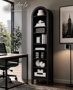 Office 71" Tall Arched Bookshelf, 8 Tiers Arch with Storage, Modern Farmhouse with Adjustable Shelves, black