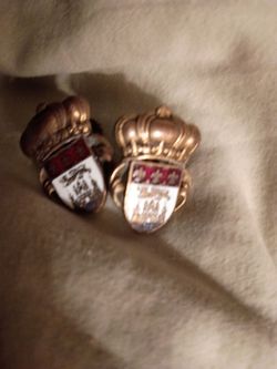 Pair of Crown Heraldic Shield Enamel Pins