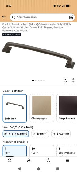 Franklin Brass Lombard (1-Pack) Cabinet Handles 5-1/16' Hole Center Soft Iron Kitchen Drawer Pulls Dresser, Furniture Hardware P29614-SI-C