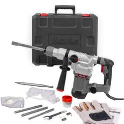1200W Electric Rotary Hammer SDS Plus Drill Swivel Adjustable Handle Drilling With Chisel Flat Bit Set Carrying Case

