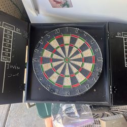 Dart Board In Wood Case With Darts