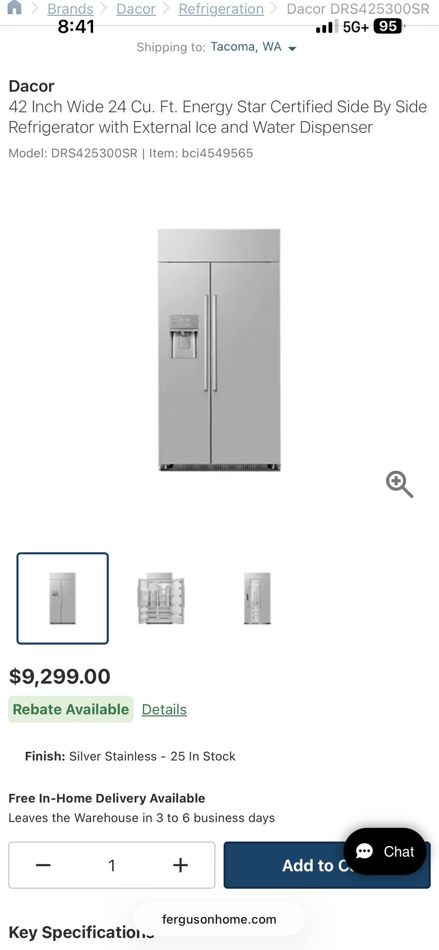 Dacor Built-in 42in Side By Side Refrigerator 