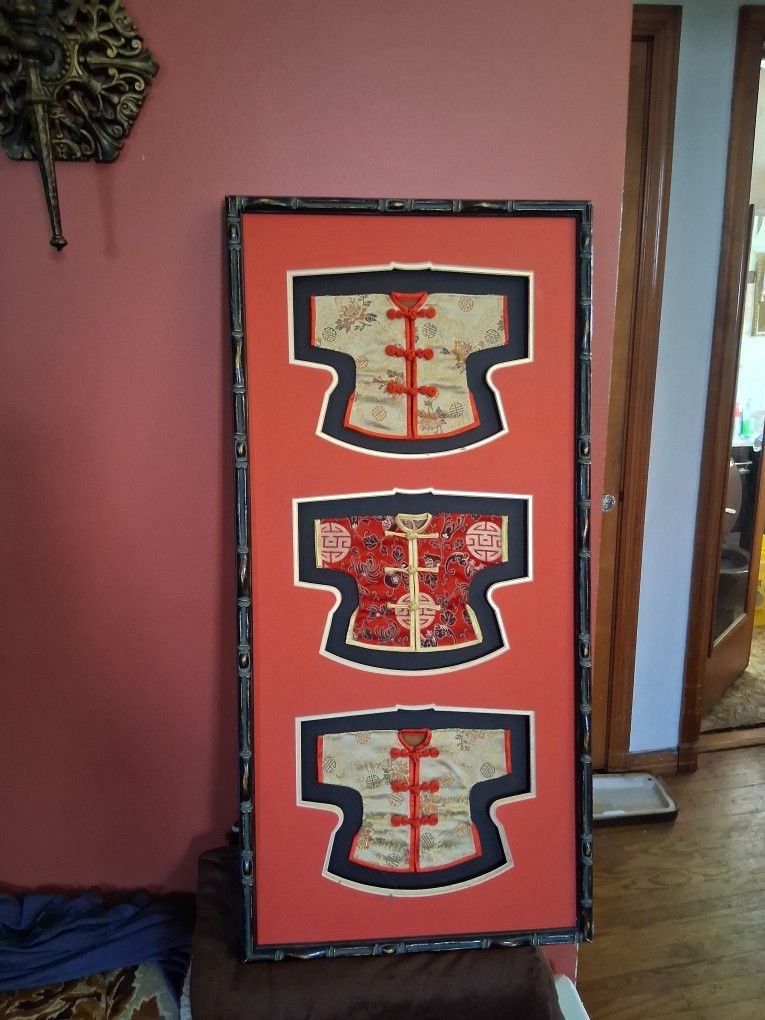 Vintage Oriental Wall Art. Traditional CHINESE dresses 32" x 15.5"