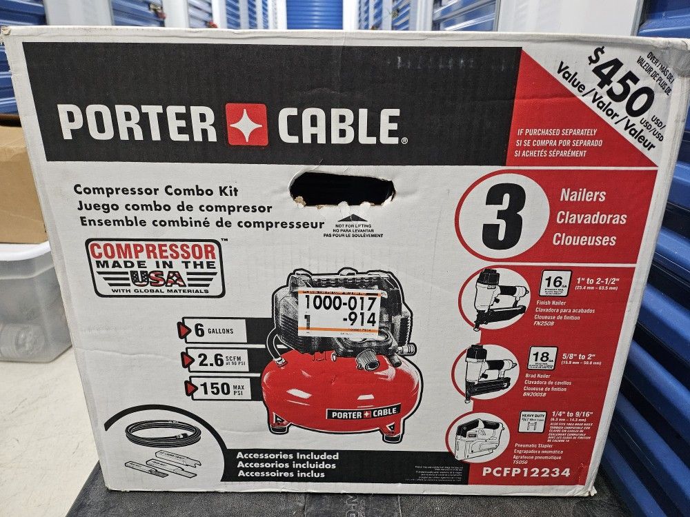 Porter-Cable 3-Piece Nailer and 0.8 HP 6 Gallon Oil-Free Pancake Air Compressor Combo Kit