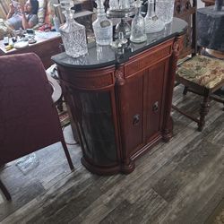 Half Table With Glass Self And Display With Center Storage 