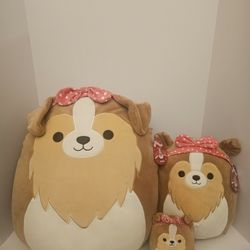 Lot of 3 "Andres the Sheltie" Valentine's Squishmallow - Jumbo / Medium / Small - New with Tags RARE