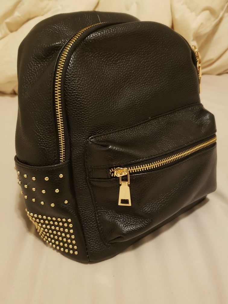NEW Small Black Leather and Gold Studded Backpack