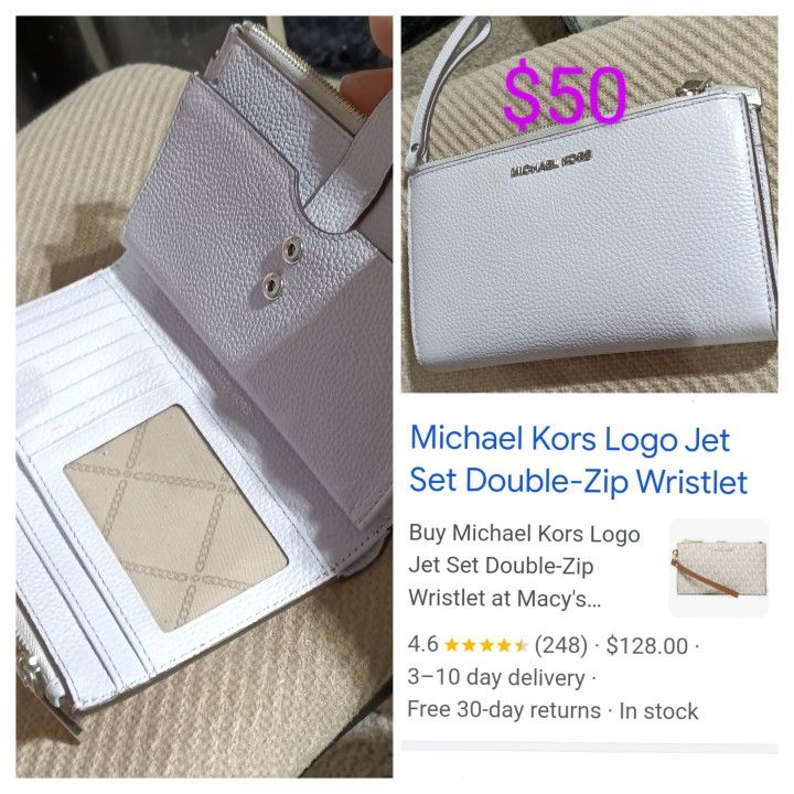 Wristlet Double Zippered White Wallet