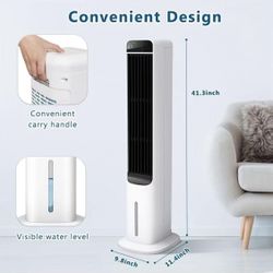 41" Evaporative Air Cooler, Swamp Cooler With 4 Ice Packs And Remote, 120° Oscillation 3 Speeds 4 Modes, Portable Cooling Fan That Blow Cold Air, Blad