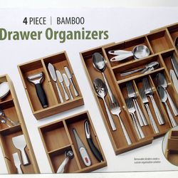 Seville Classics Bamboo Expandable Drawer Organizers 4 Pieces