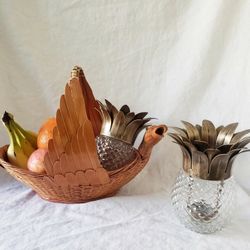 Pineapple Glass & Bronze Metal 
Votive Candle Holders
