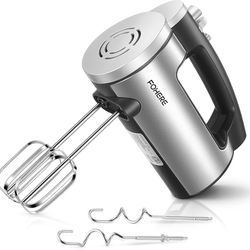 Hand Mixer, 6 Speeds,Stainless Steel Hand Mixer with Dough Hooks and Wire Beaters