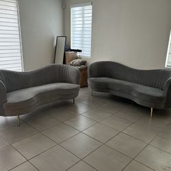 Grey & Gold 2 Piece Couch Set