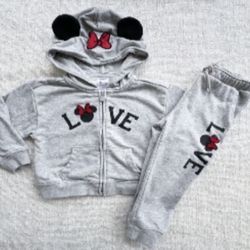 NWT baby GAP x Disney grey Minnie Mouse jacket with hoodie and jogger pants 2T