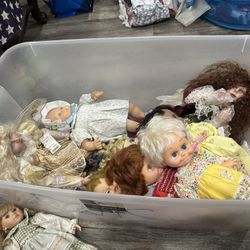 Box of 18 antique dolls