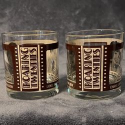 Vintage Roaring Twenties Silent Movie Stars Lowball Glasses With Gold Trim Set of 2.