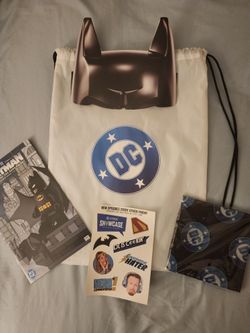 Sdcc 2026 DC slingbag, sticker sheet, bandana, and Lego batman comic