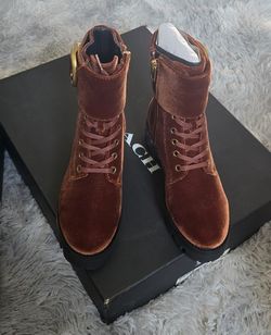 Coach Brown Lucy Lace Up Bootie Boots Leather Shoes G2455 Size 5B EUR 35.5