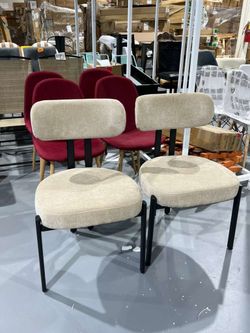 M-Chenille Dining Chairs Set of 2, Modern Curved Back Armless Kitchen Chairs with Black Metal Legs Upholstered Dining Room Chairs Reception Chairs for