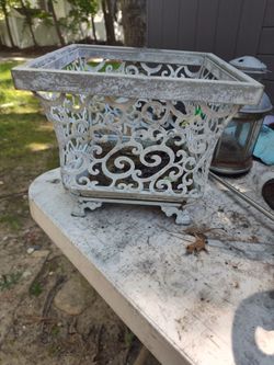White Cast Iron Scrollwork Garden Planter