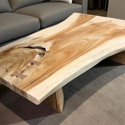 Live Edge Monkey Wood Slab Coffee Table 