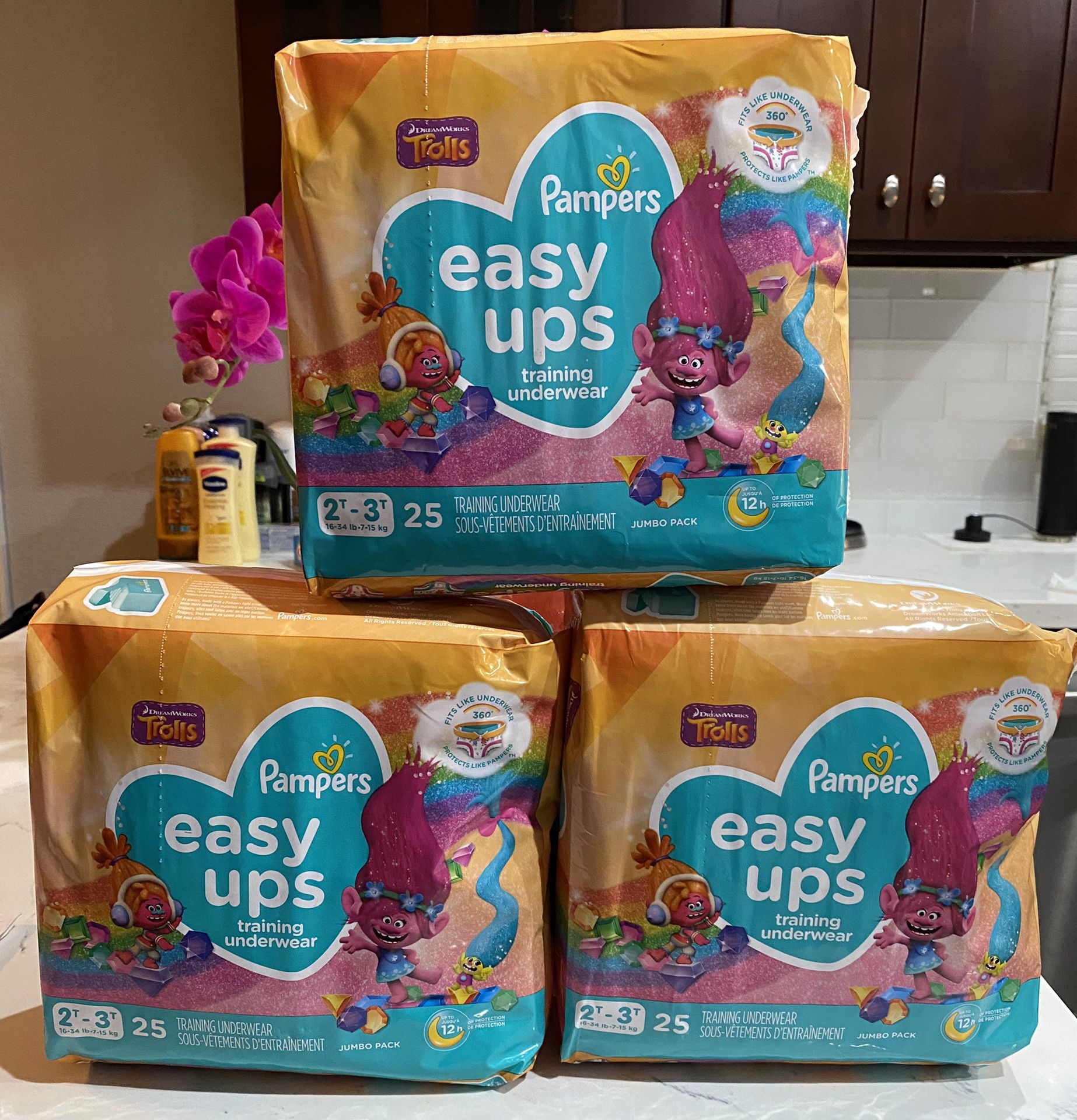 Pampers Easy Ups Training Underwear for Girls, Size 4 2T-3T - 25 ct