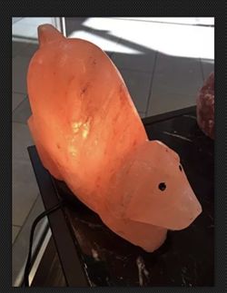 New authentic Hand-cut Pure Natural Organic Himalayan salt Lamp Crafted pink pet Dog 8"x7"x4"