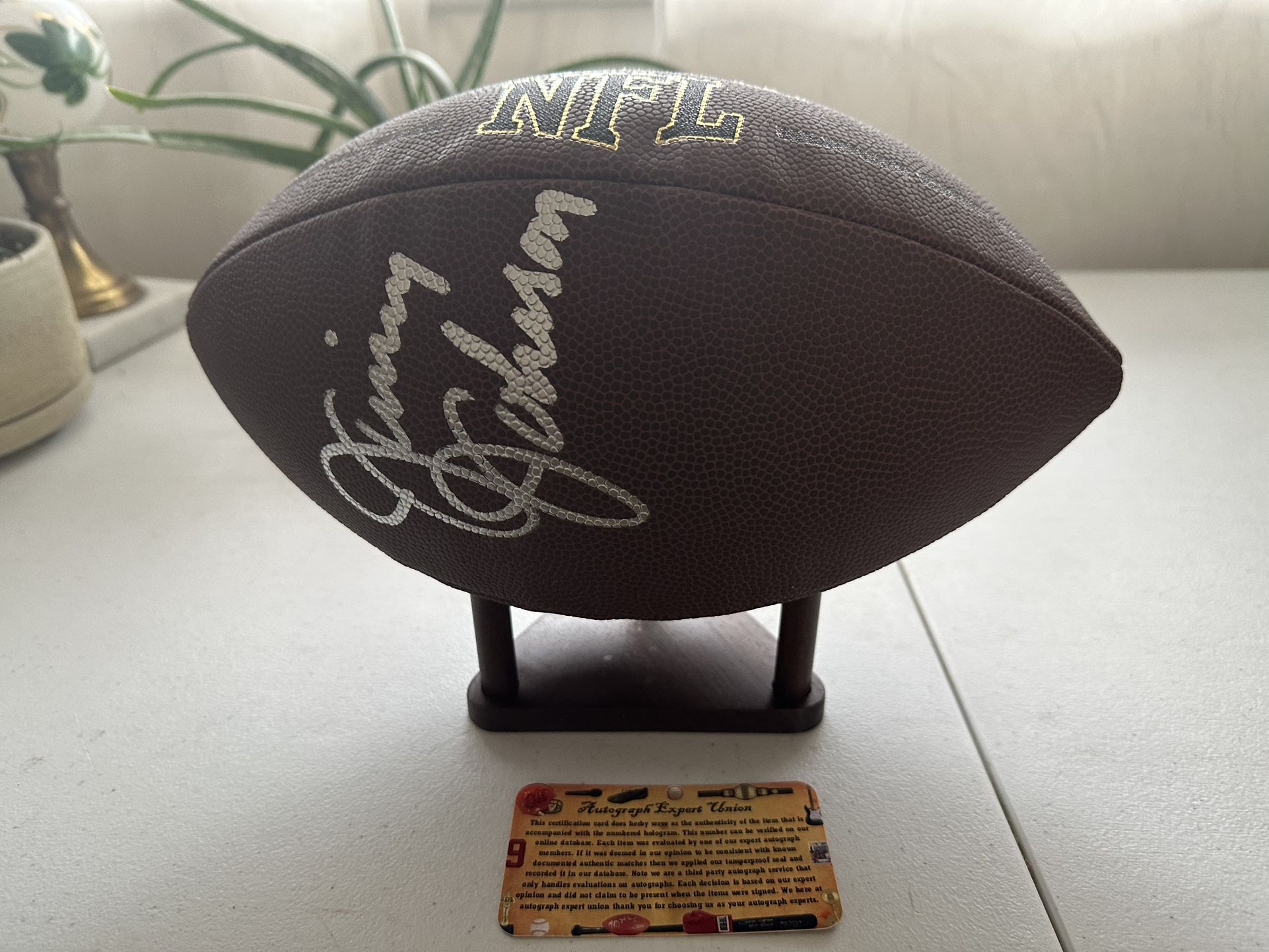 Jimmy Johnson signed full size autographed football COA Cowboys Dolphins FOX 643