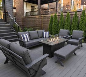 6 Piece Aluminum Outdoor Patio Conversation Set With Fire Table  *New In Box Patio Furniture*