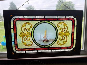 Antiqur stained glass nautical panela
