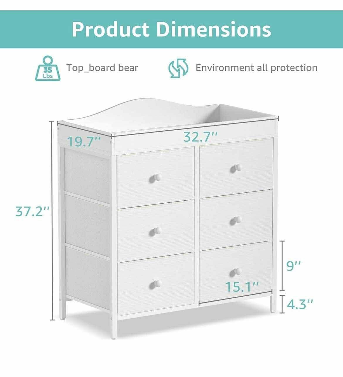NEW - Changing Table Dresser with 6 Fabric Drawers, Baby Dresser with Changing Table Top Diaper Changing Station with Storage for Nursery Modern