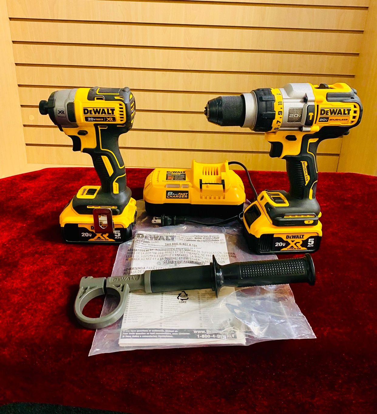 Dewalt 1/2” Hammer Drill /Drill Driver Dcd999, Brushless Cordless XR, 1/4” Cordless Impact Driver,Dcf887, 8ampFast Charger & 20volt 5AH Batteries 2& M