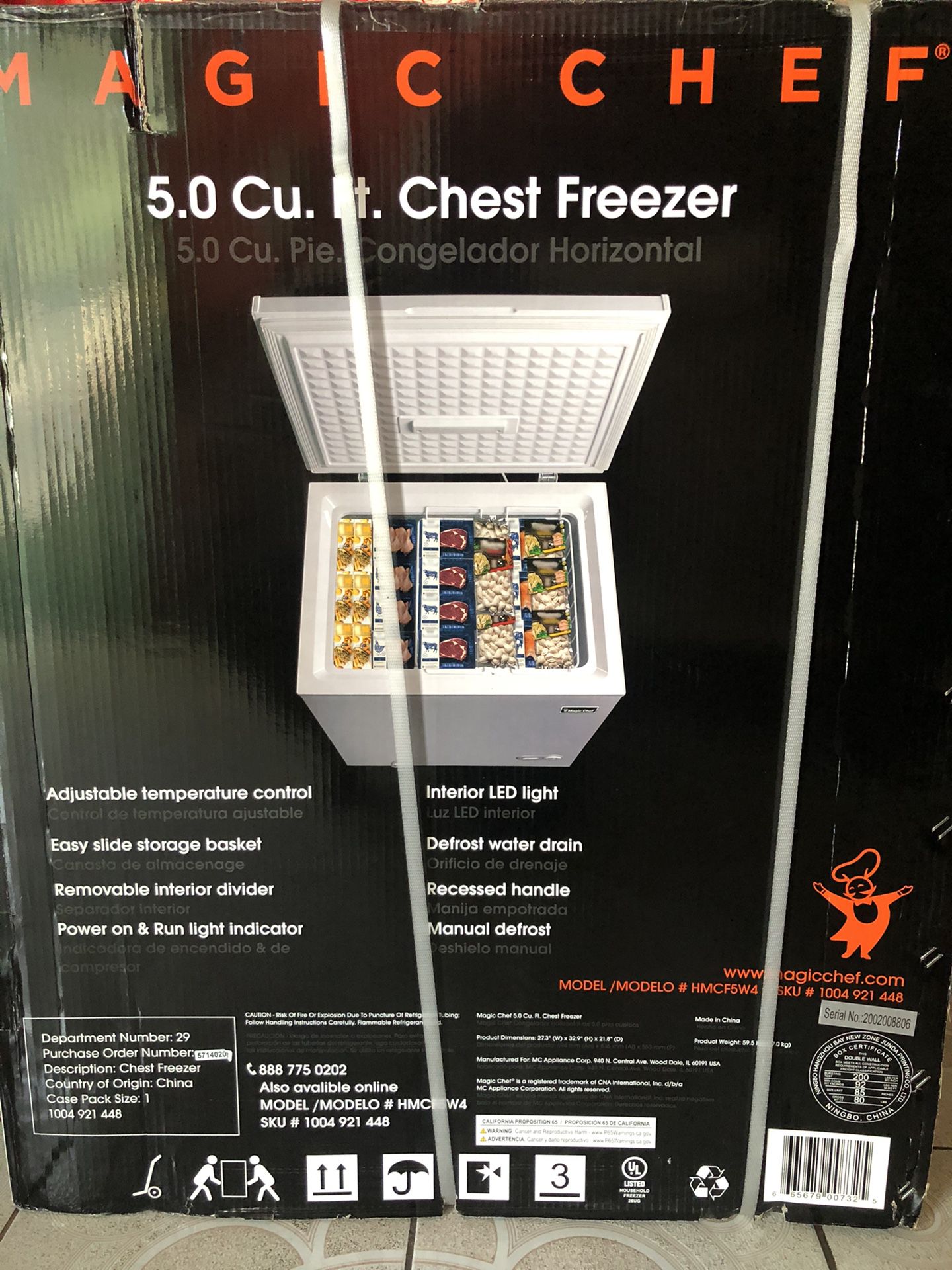 New in Box 5.0 Magic Chef Deep Freezer Chest