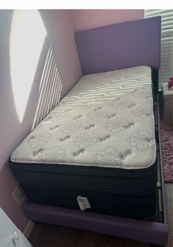Twin Bed Frame (Purple) w/ Mattress & Box Spring