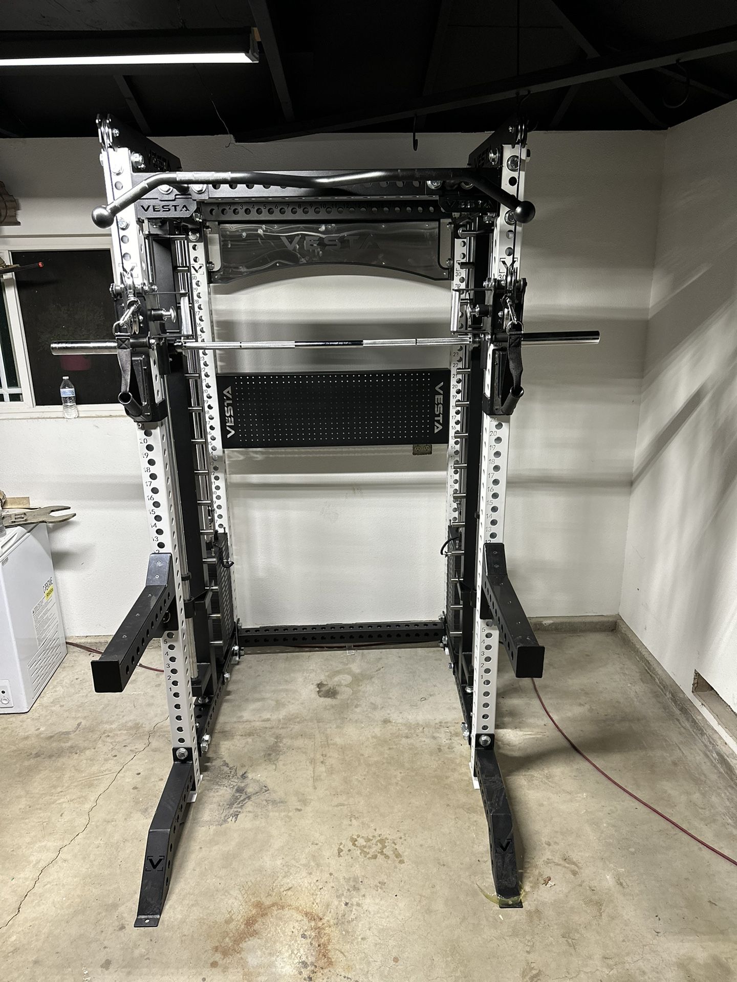PRO SERIES Ultimate 3 1 Half Rack Functional Trainer w/Smith Machine Bar 400lb Stack Gym Equipment Fitness Commercial Squat Rack
