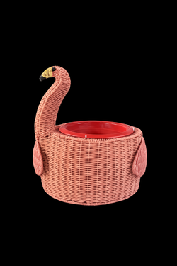 Flamingo Wicker Ice Bucket Beverage Cooler with Removable Bowl