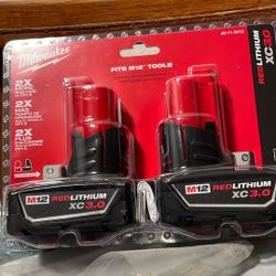 2 Milwaukee M12 3ah batteries 75.00