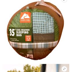 Ozark Trail 35F Flannel Lined Rectangular Adult Sleeping Bag, Brown, 80 in x 36 in