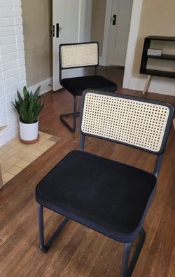 Natural Rattan Dining Chairs Set of 2, Modern Dining Room Chairs with Solid Wood Back for Kitchen Living Room, Mid Century Breuer Design Inspired, Uph